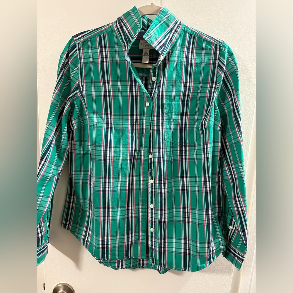 St. John's Bay Teal and White Plaid Button Down Shirt